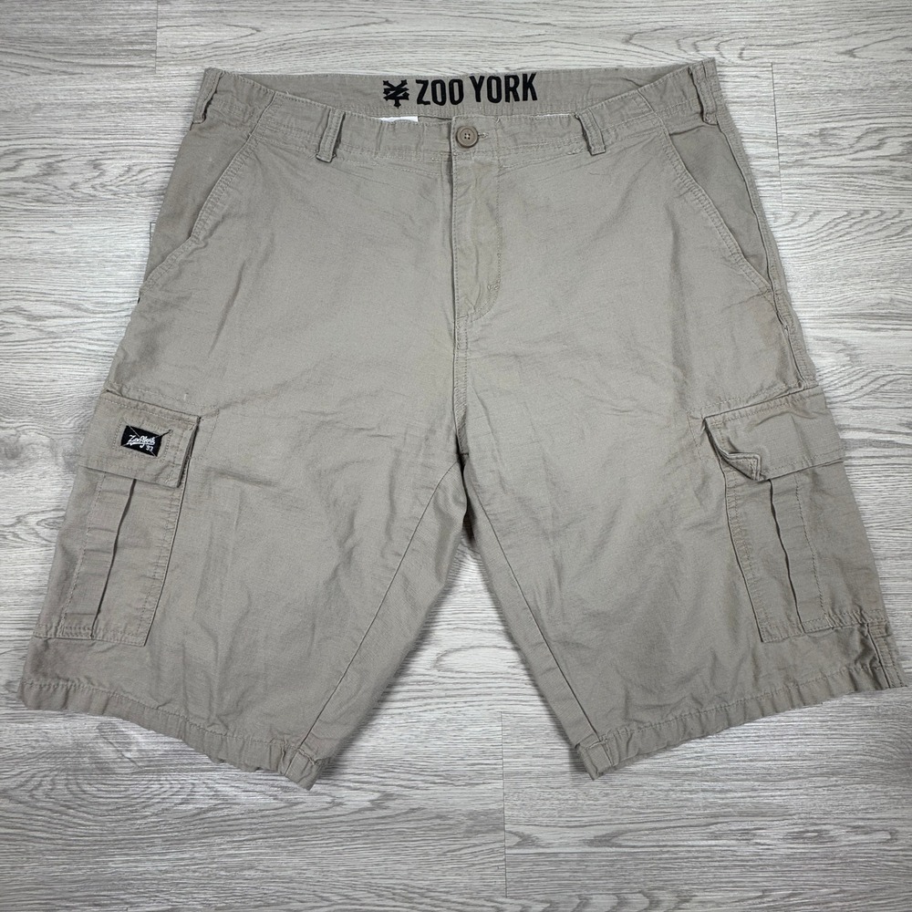 Zoo York Mens Cargo Shorts Khaki Tan Size 38 Cotton Multi Pocket Casual Utility